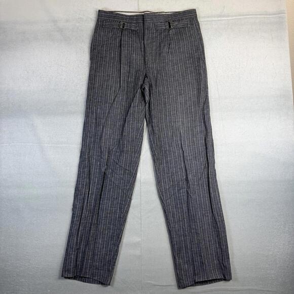 VTG Le Chat Pleated Pants Mens 32x32 Gray Pinstripe Buckle Back Pleated 50s 60s